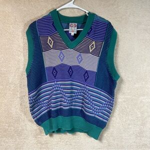 Vintage PCH Pacific Coast Highway Brand Acrylic Vest Mens Medium Teal Purple